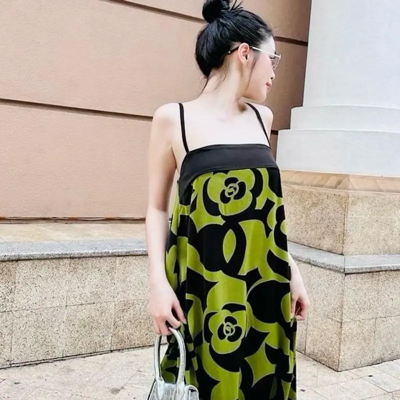Đầm Yếm Maxi Đi Biển Dáng Suông Dài Hoạ Tiết Hoa Trà Siêu Hot - Chất liệu Mát Thoáng 4