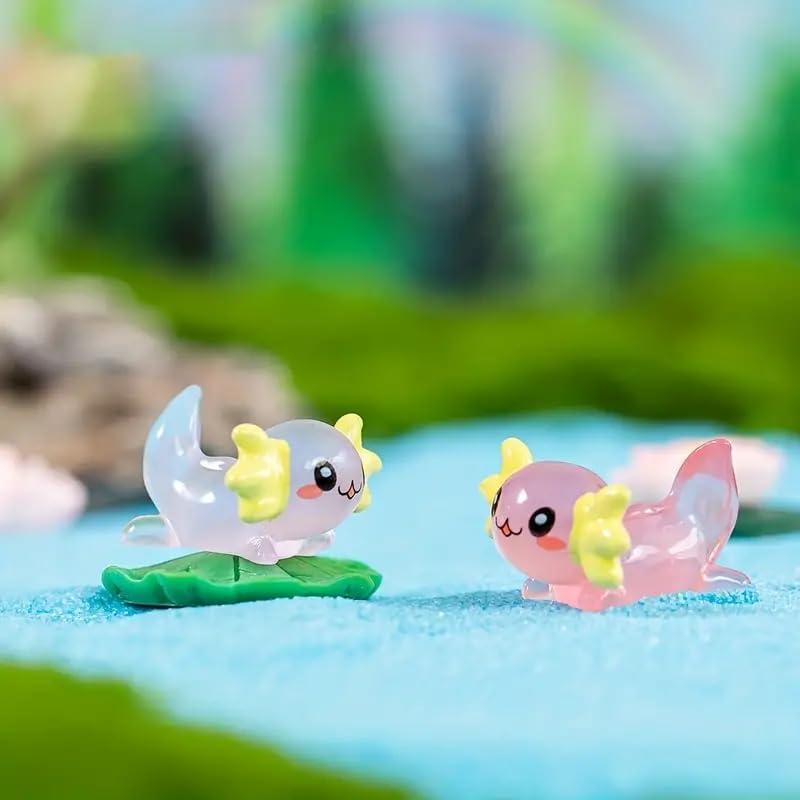 Random Color Luminous Mini Resin Axolotl, 8 Counts Cute Cartoon Glow in The Dark Miniature Figurine, Fun Tiny Animal Ornament for DIY Craft Garden Fairy Landscape Pastel Potted Plants Decoration 5