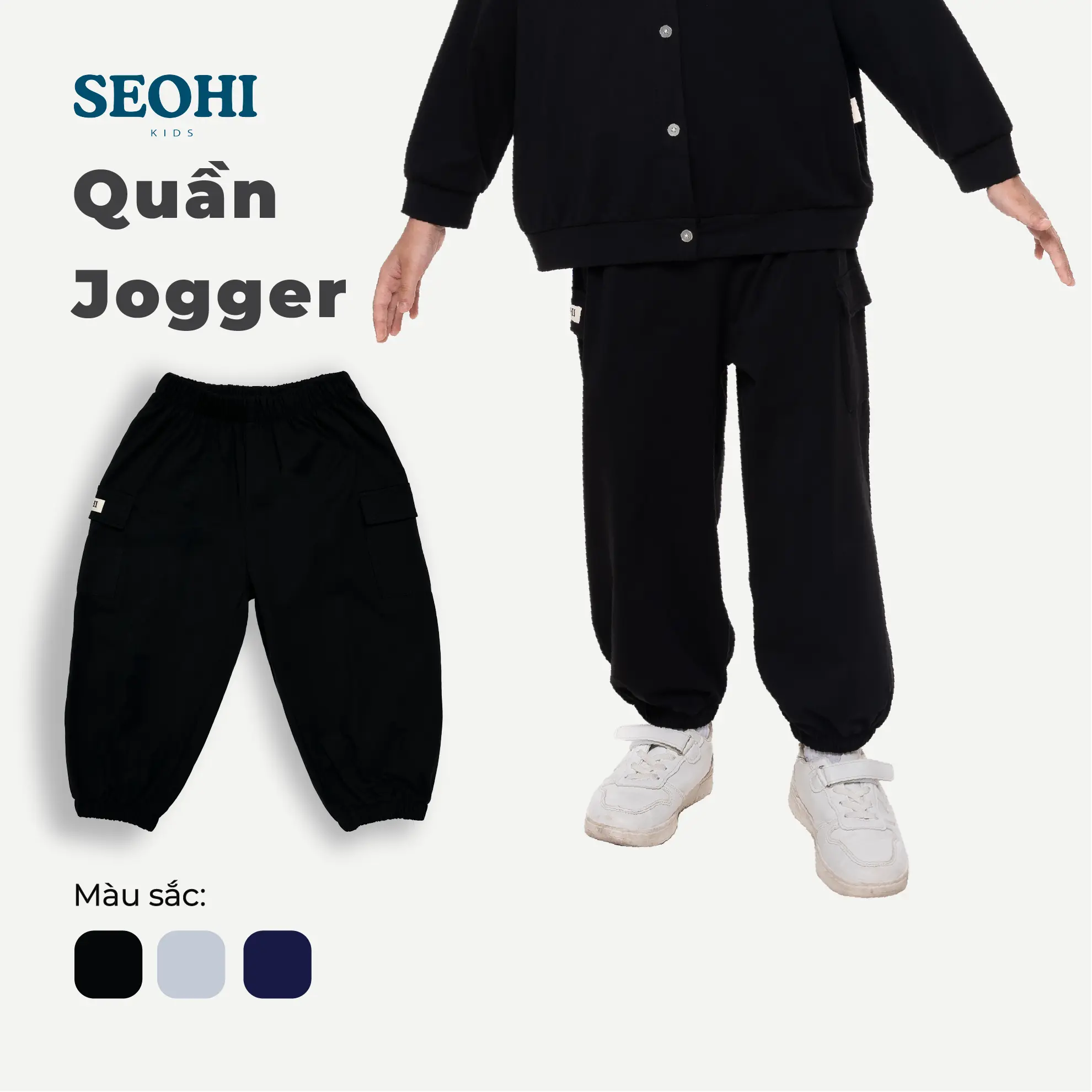 Quần Jogger SEOHI dành cho trẻ em chất liệu cotton đủ size 13-36kg (mã WQ002)