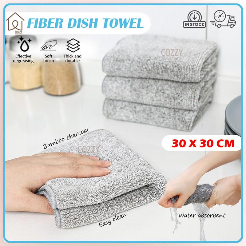 【COZZY】Bamboo Charcoal Dish Towel Thick Fiber Cloth Water Absorption ...