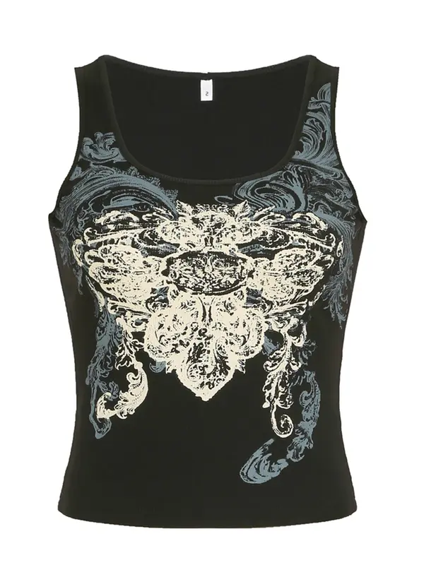 Women's Scoop Neck Graphic Tank Top, Vintage Sleeveless Top for Summer, Ladies Clothes for Daily Wear 5