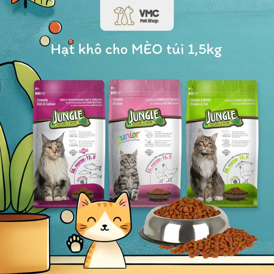 Hạt khô cho mèo, mèo con Jungle Cat Food gói 1,5kg