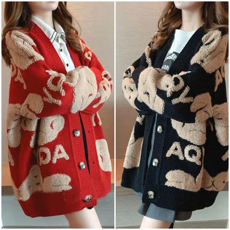 Áo khoác cardigan len nữ form rộng dáng dài dày dặn họa tiết bigsize phong cách trẻ trung
