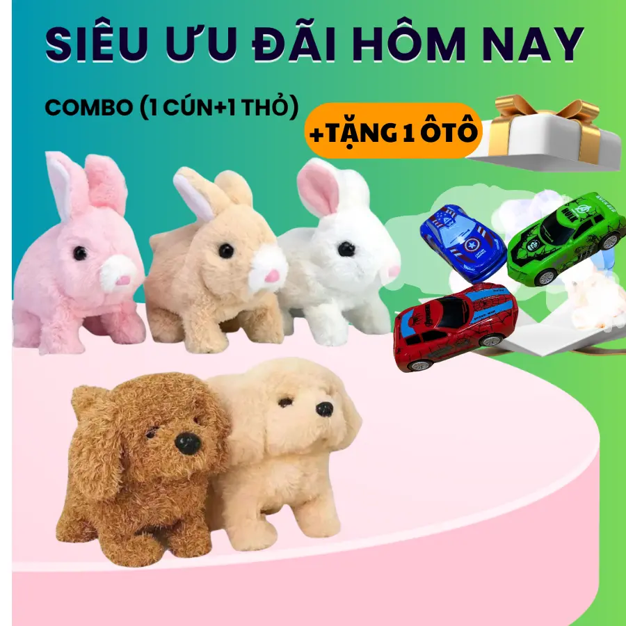 Đồ Chơi Chó,Thỏ Bông Biết Nhảy , Cún Bông ,Chạy Bằng Điện Dễ Thương Nhiều màu tặng pin Toy Voi