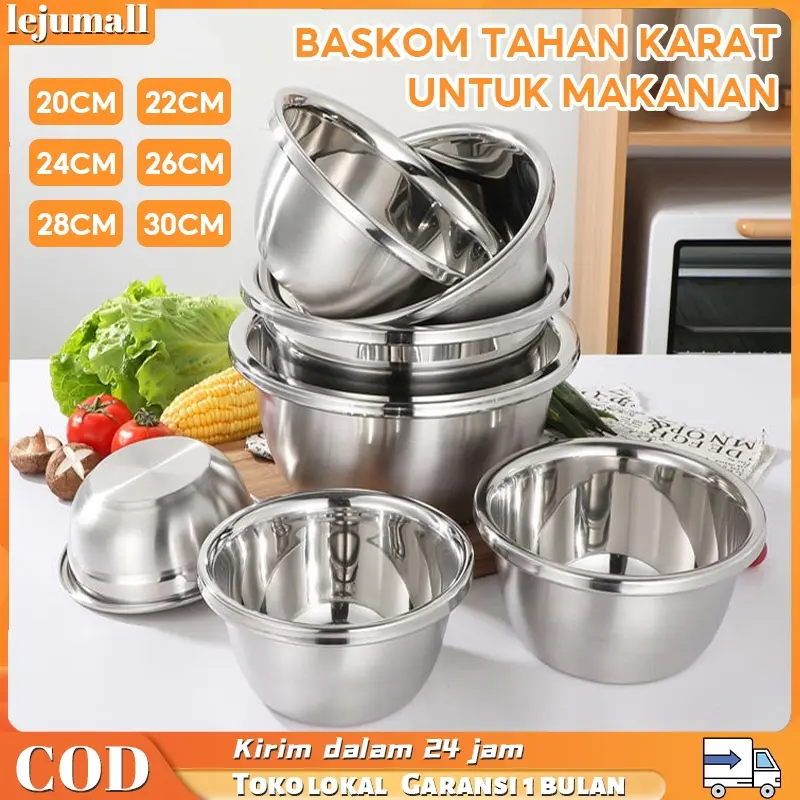 Lejumall Baskom Stainless Steel Multiguna 20-30CM Tahan Karat Anti Bakteri Cocok untuk Cuci Sayuran Buah & Aduk Telur Wadah Memasak Nasi