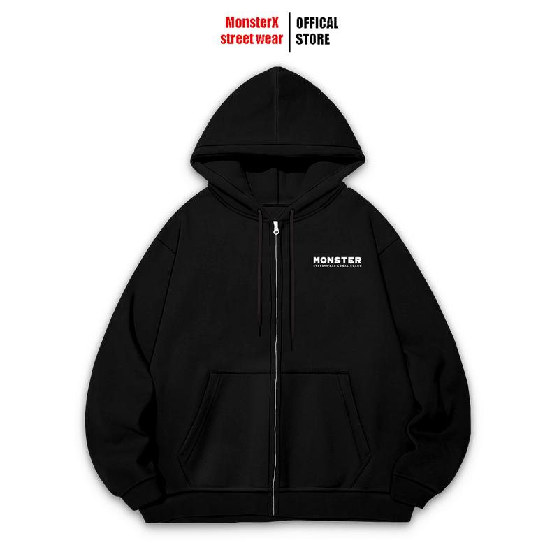 Áo Hoodie ZIP khoá Monster--Signature Chữ Lưng MONSTER Khoác Nỉ Mũ Kéo Khóa Brand MONSTER X STREET Basic Nỉ Bông Cotton Unisex nam nữ Local Brand