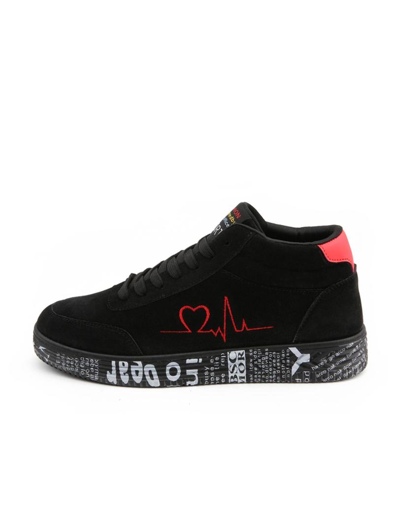 Product Introduction of Women's Heartbeat Pattern Lace Up High Top Skate Shoes, Casual Comfortable Sports Shoes for Daily Wear, Female All-match Round Toe Shoes for Daily Wear 1