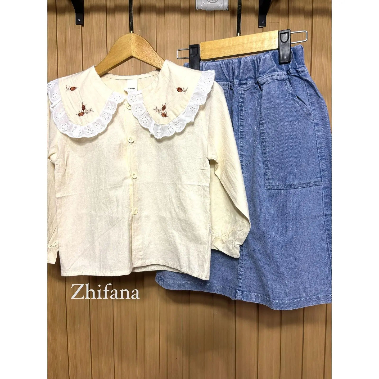 [zs1714] Size 4-8TH Setelan Rok Atasan Katun Kerah Renda Setelan Santai Setelan Lebaran Anak Perempuan Junior