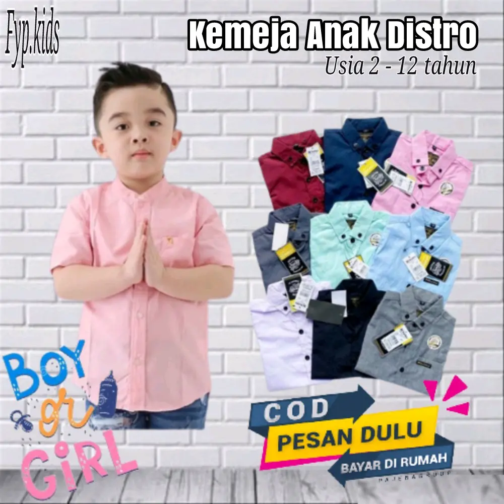 ( 100rb dpt 3pcs ) KEMEJA ANAK DISTRO lengan pendek Polos umur 2 - 12 tahun Laki-Laki Perempuan