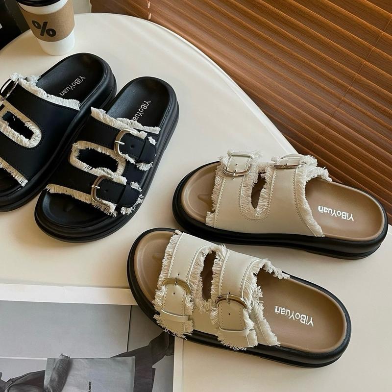 {FULLBOX-LOẠI ĐẸP} Dép quai ngang tua rua YIBOO êm nhẹ đế bệt
