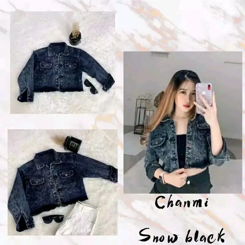 JAKET JEANS WANITA MODEL CROP Cewek Rawis Hitam Biru Panjang Denim Nyaman