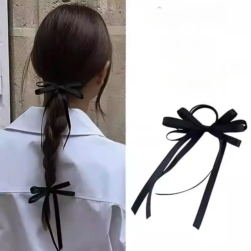 Retro high elastic bow hair tie light luxury tassel ponytail hair clip rubber band hair rope fashionable women's hair accessories suitable for home, travel, party wear