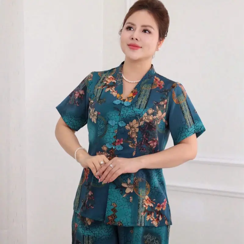 Đồ bộ trung niên, Sét đồ kiểu cho các mẹ , quần dài ống rộng , chất lụa hàn thoáng mát Ms68 1