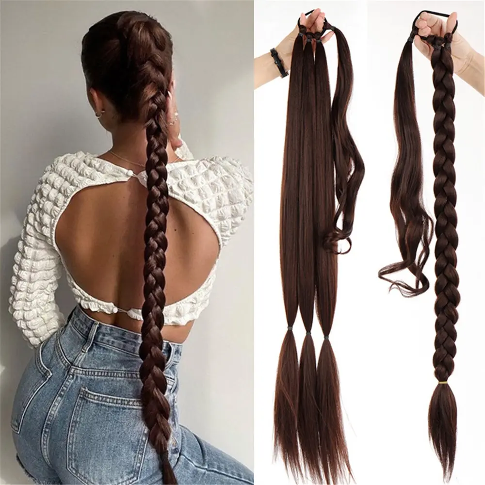 Rambut palsu ekor kuda jalinan hip-hop untuk wanita dan kanak-kanak perempuan, sambungan rambut panjang, hitam, emas, twist, tinju, aksesori rambut
