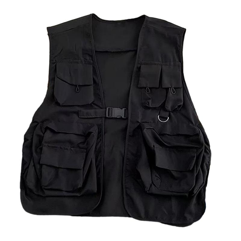 Karmartis Soft Men Vest Men Warm Vest Coat Streetwear Hip Hop Style Unisex Cargo Vest with Multi Pockets for Men and Women Sleeveless Loose Fit Waistcoat with Buckle Closure 3