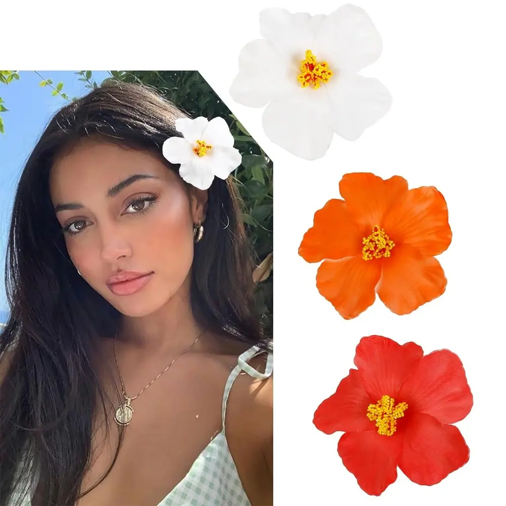 Fashionable Headwear Hawaiian Flower Hair Clips Side Bangs Clip Romantic BB Hair Clips Hair Accessories Suitable Vacation Beach Parties Artificial Flower Clips Women