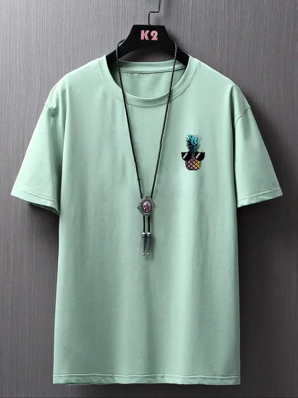 Men's Regular Fit Pineapple Print Drop Shoulder Sleep Tee without Necklace, Casual Soft Comfortable Round Neck Short Sleeve T-shirt for Daily Wear, Mens Sleepwear & Loungewear for Summer 0