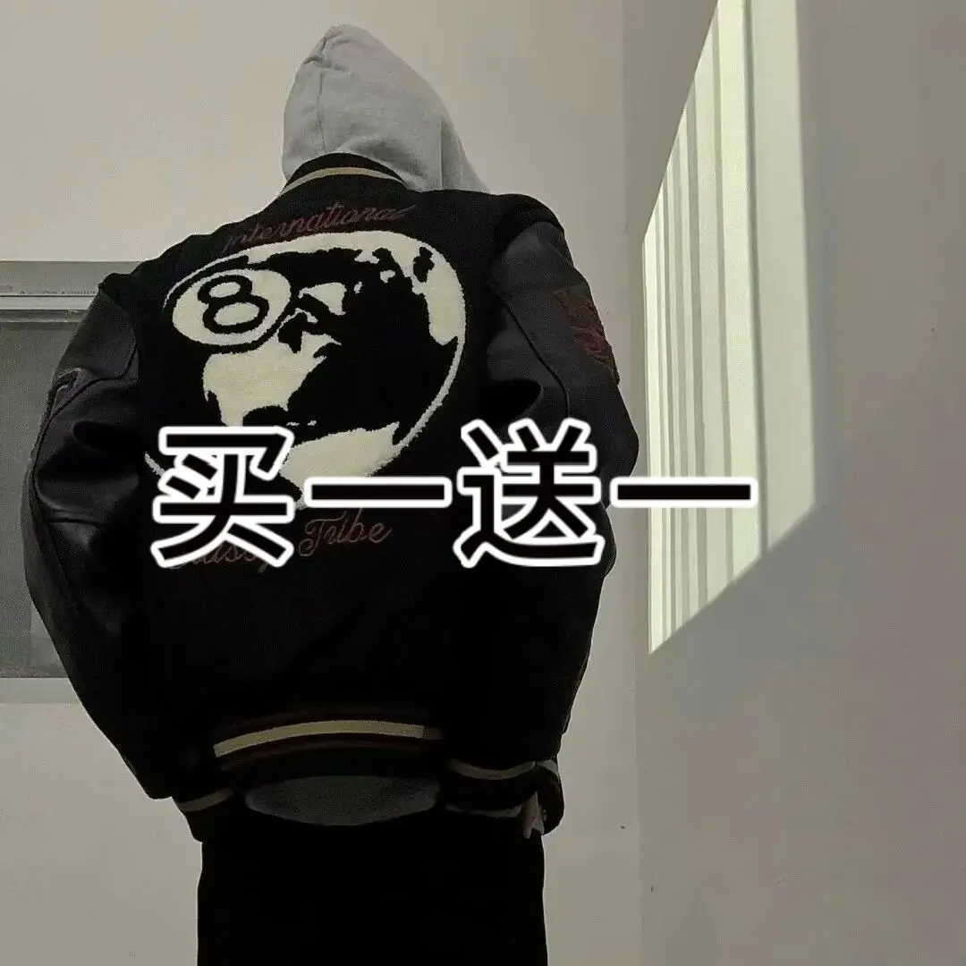 Đồng Phục Bóng Chày, Giới Hạn, Màu Đen, Áo Khoác Đường Phố Cao Cấp 8, In Hip Hop, Áo Khoác Độc Đáo Thời Trang Nam Hợp Xu hướng Dễ Phối Đồ, Hợp Xu hướng