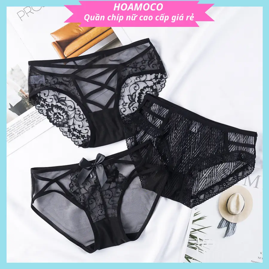 Combo 4 Quần Lót Nữ Ren Mềm Màu Đen Cao Cấp R23