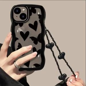 Funda para celular con patrón de corazón y correa para la muñeca, cubierta protectora antigolpes, fundas todo incluido para iPhone 11 12 13 14 15 Pro Max 15 14 Plus