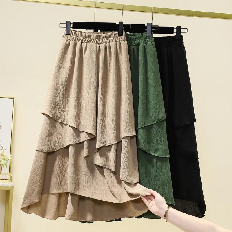 Quần Áo Nữ, Phong Cách Mùa Hè, Ngoại Cỡ, Cô Gái Đầy Đặn, Thời Trang, Sành Điệu, Hợp Xu hướng, Thường Ngày Và Thoải Mái, Họa Tiết Bất Đối Xứng Giả Hai Lớp, Váy 7