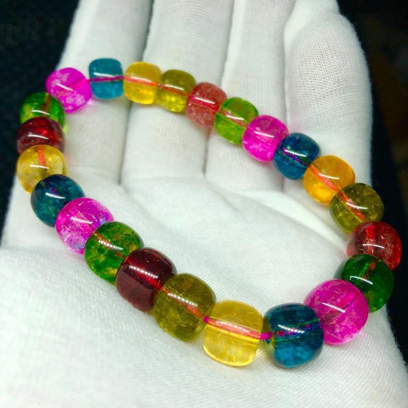 Brazilian Tourmaline Crystal Old Style Bracelet Round Bead Bracelet Candy Color Rainbow Women's Gift Prosperous Stone Wealth Transfer 4