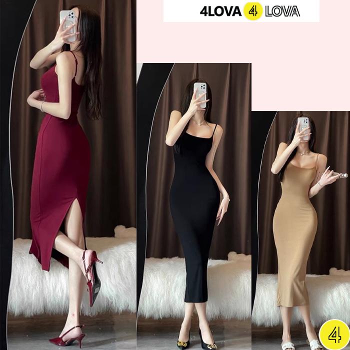 Váy Body Thun Dáng Dài 4LOVA Ôm Body Xẻ Tà Sau Lưng Sexy Quyến Rũ, Đầm Body Phong Cách Sang Chảnh EVA-VBD0165 Đầm Ôm Body Tôn Dáng Váy Body Nữ Dress Nhung Women