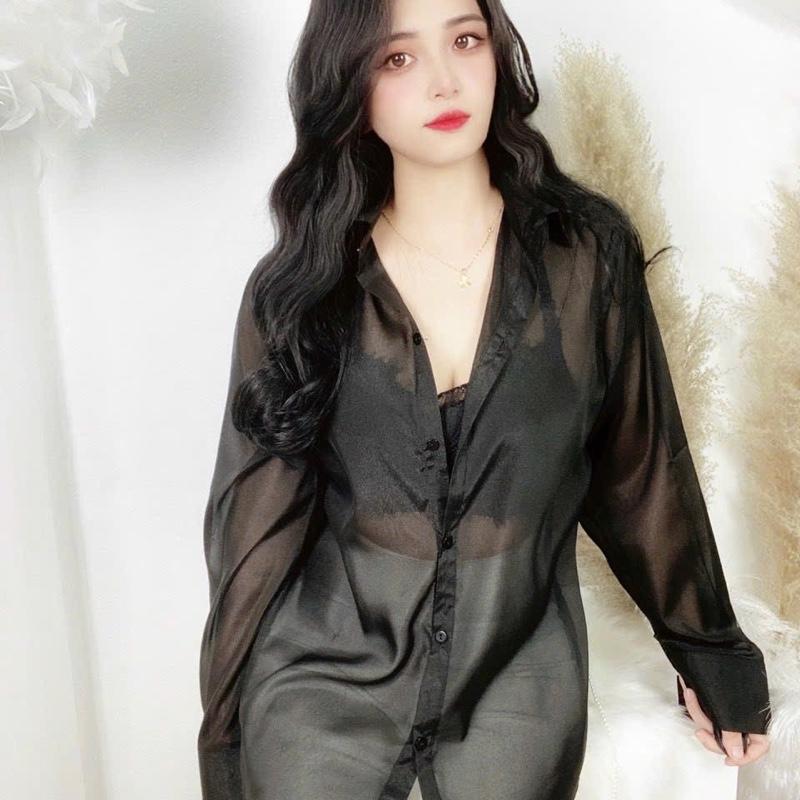 Áo Sơ Mi Nữ Công Sở, Chất Lụa von sọc, Form dài dấu quần, phong cách Hàn Quốc. 3