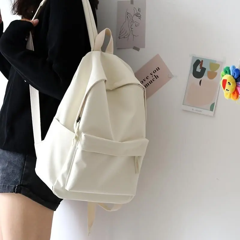 Cặp Sách Vải Bố, Cỡ Trơn Màu, Ba Lô Nam, Nữ, Ba Lô Học Sinh Trung Học Hàn Quốc, Học Sinh Trung Học Cơ Sở Đơn Giản Và Dễ Phối Đồ, Năm 2024