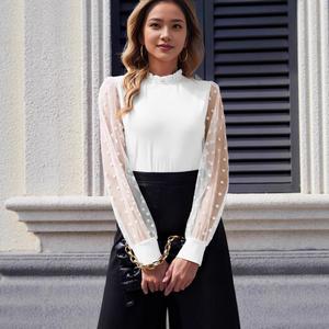 เสื้อสวมหัว ผู้หญิง แขนลูกไม้ ลำลอง และอเนกประสงค์ คอจำลอง วัสดุลูกไม้และชีฟอง เหมาะสำหรับผู้หญิง ข้ามพรมแดน ใหม่ในปี 2025