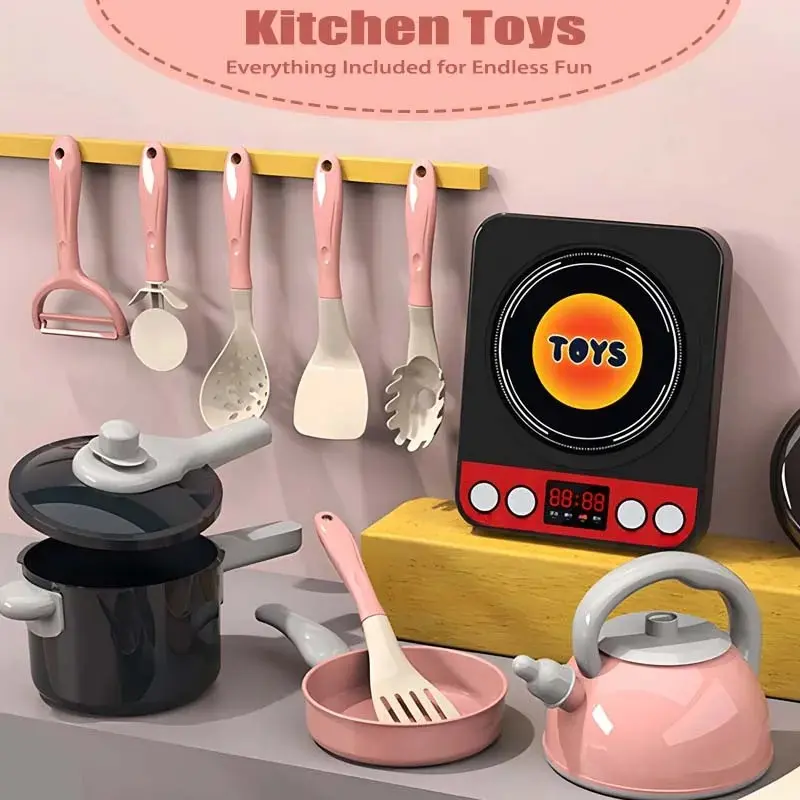 Children's Kitchen Toys 28/85PCS Pretend Cooking Toys With Pot Play Food  Accessories Ideal Toddler Gift Kids Christmas Present