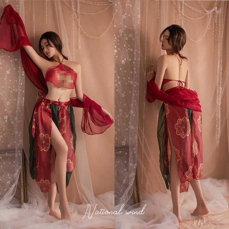 Bộ Đồng Phục Hanfu Kỳ Lạ, Yegeng Phong Cách Mới, Apsaras Bay Đôn Hoàng Cổ Đại, Đồ Lót Gợi Cảm, Băng Bụng Xuyên thấu In Hình Gợi Cảm, 2025 3