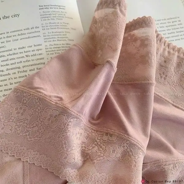 ￼Combo 3 Quần Lót Nữ Cotton Lưng Cao Ôm Bụng Định Hình Nâng Mông Phối Ren Cạp Cao Gen Bụng 4