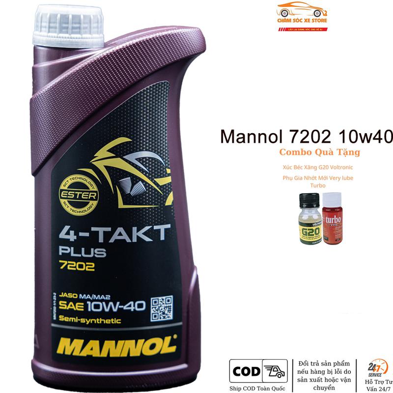 Dầu nhớt xe máy Mannol 7202 4-Takt Plus 10w40 Và Combo Quà Tặng Bao Gồm Phụ Gia Súc béc xăng G20 Và Nhớt Mới Veryturbo