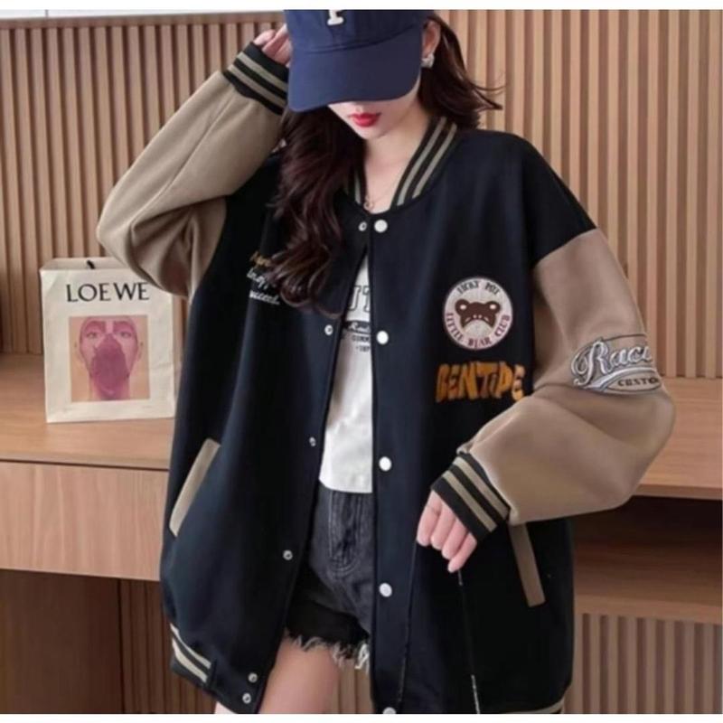 Áo khoác bomber nữ thêu gấu Bentipec chất dạ dày dặn cúc bấm sắt form dưới 65kg chống nắng 1