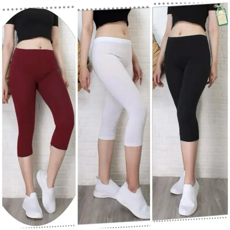 3 PCS LEGGING 3/4 RAYON PREMIUM (Bahan Kaos) Wanita Celana Panjang Pendek 4