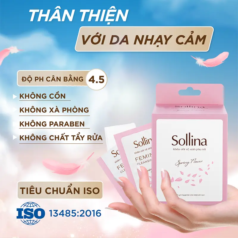 Hộp 20 gói khăn giấy ướt vệ sinh phụ nữ Sollina độ ẩm vừa phải giúp vùng kín khô thoáng dễ chịu 20gói/ hộp Women 4
