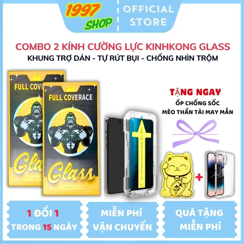Combo 2 Kính cường lực iphone khung trợ dán, Chống nhìn trộm, Cường lực 9H chống xước, Chống vỡ màn hình, Cường lực phủ nano chống nước, Chống bám vân tay, cuong luc kinhkong glass full màn iphone X đến 16PROMAX, Tặng ốp chống sốc và Mèo thần tài may mắn 0