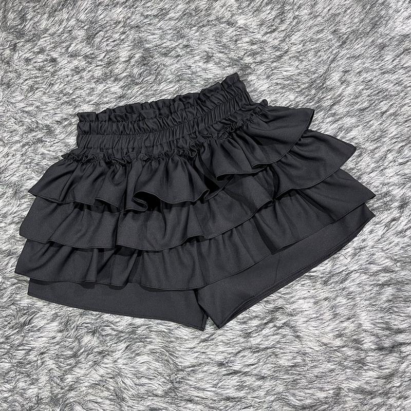 Product Introduction of Chân váy Nữ xoè có quần 3 tầng lưng thun co giãn bản cao, Màu đen chân  váy quần  áo ngắn Women Nhung quần  váy  nữ  ngắn chân  váy  phồng quần  bí 9