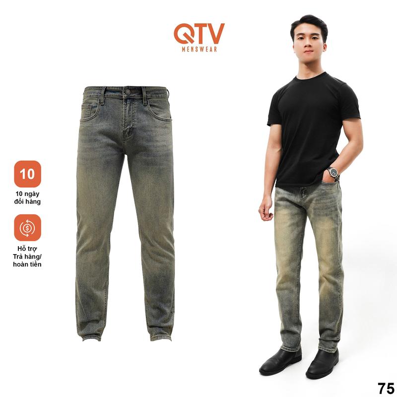 [QTV2] Quần jean nam co giãn form slim fit, màu xanh phủ dơ đậm bụi bặm, thời trang_Q75 Pants Menswear Có Túi Cotton Denim