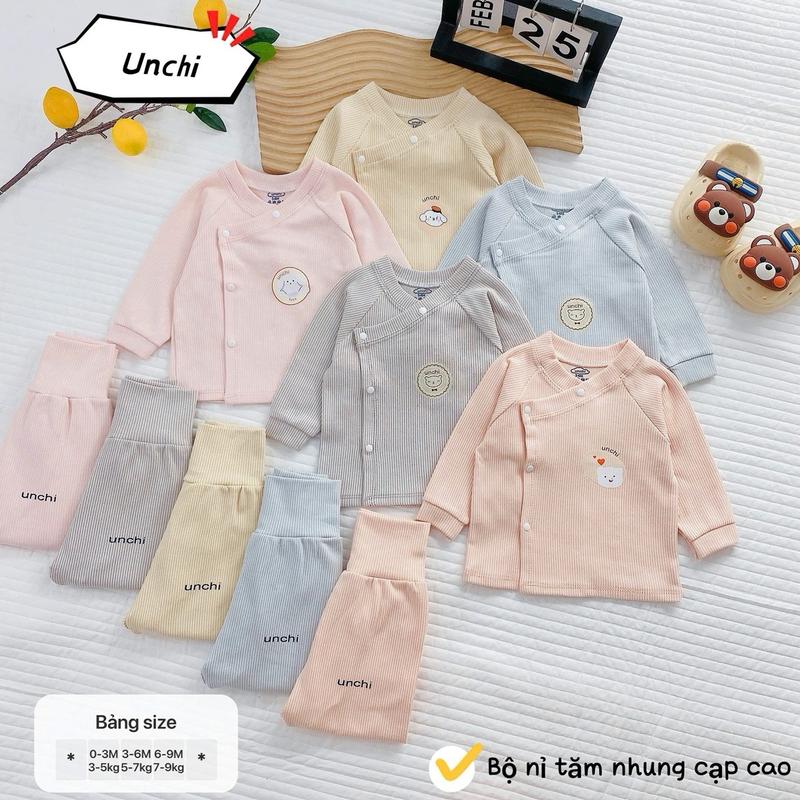 Bộ quần áo dài tay Nỉ Unchi QC Thu đông mềm mại co giãn nhẹ nhàng cho bé mặc thu đông 0-9m
