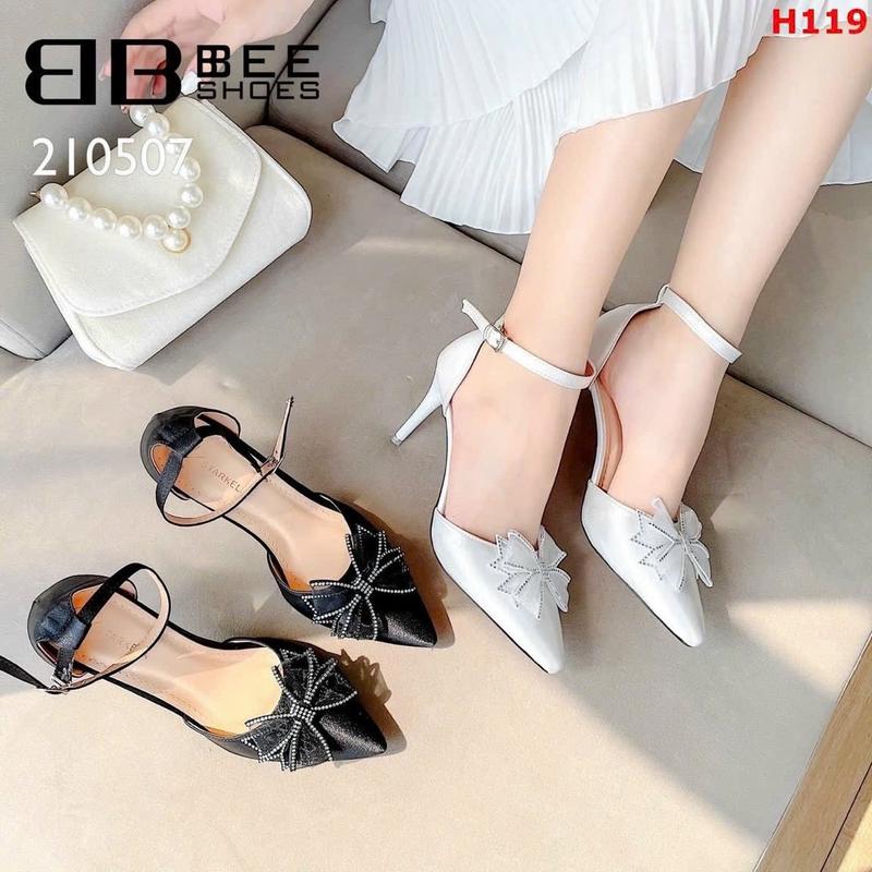 Giày sục cao gót nơ xinh gót 7cm mũi nhọn Shoes Nữ DéP