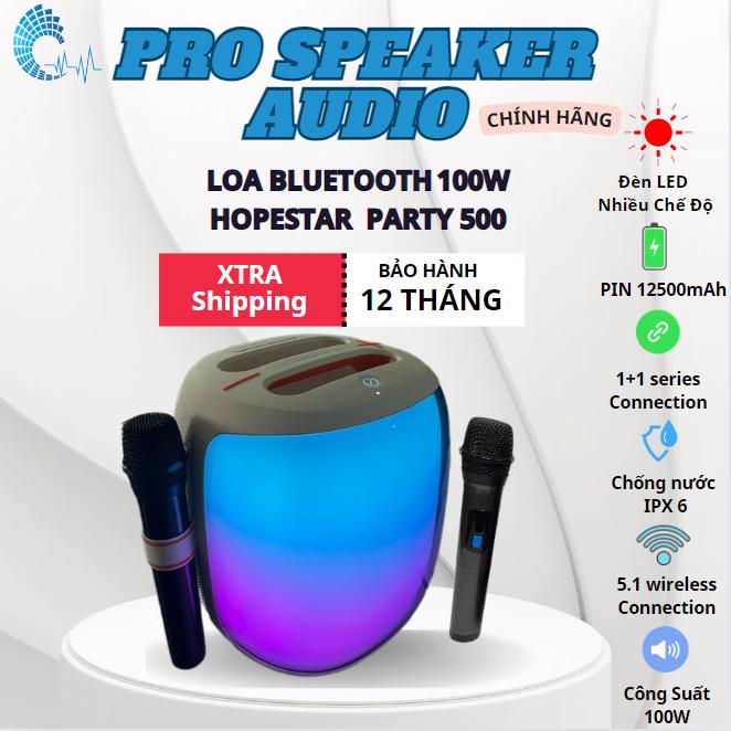 [ Tặng Nhạc ]Loa Bluetooth Karaoke Hopestar Party 500 100W 2024 bass siêu mạnh, TẶNG 2 Micro không dây, chống nước IPX6, TWS Củ Loa Led Nghe Nhạc cộng hưởng