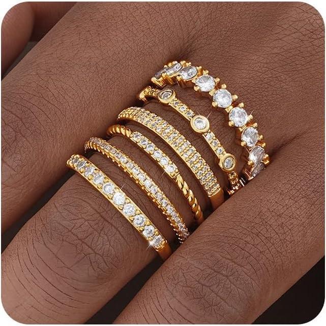 Gold Rings for Women Non Tarnish, 14k Gold Plated Stacking Cubic ...