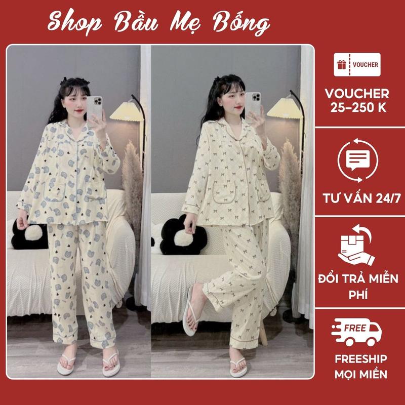 ComBo 2 Bộ Mặc Bầu Và Sau Sinh Chất Đũi Xô Dáng Dài Pijama Cổ Bẻ, Áo có Khoá Kéo 2 Bên,Quần Có Chun Chỉnh Tiện Lợi , Thoải Mái Thoáng Mát Dành Cho Mẹ Bầu Váy Bầu Đầm Bầu