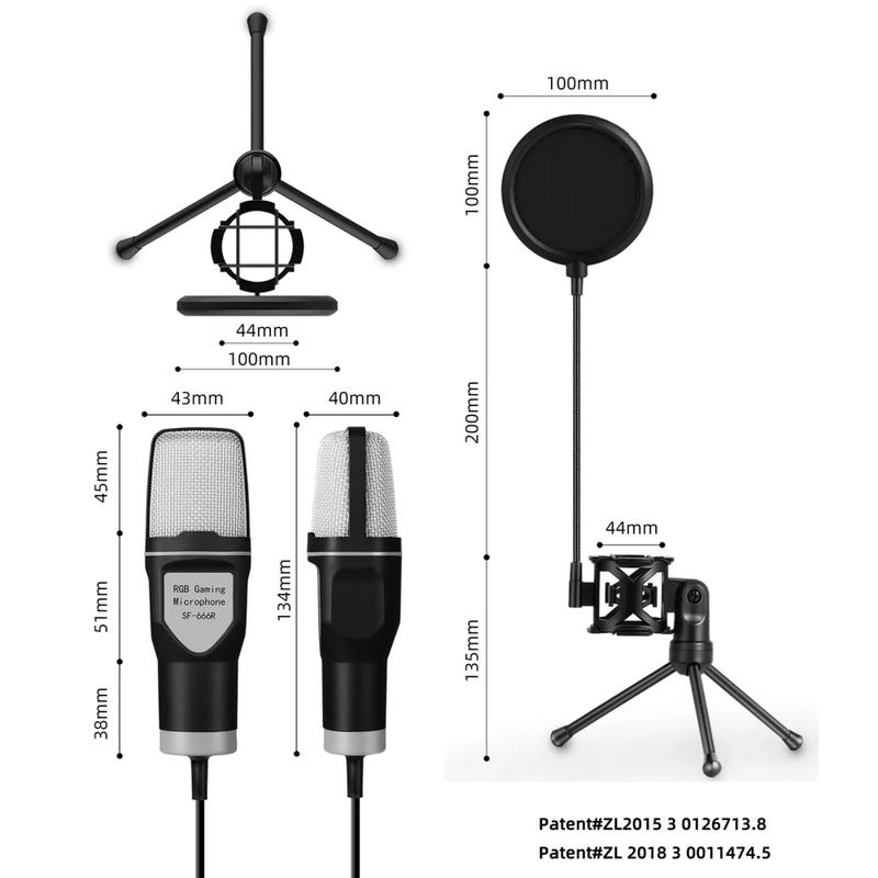 Micro Có Dây USB, SF666R, Giảm Tiếng Ồn, Mic Ngưng Tụ RGB, Để Phỏng Vấn, Vlog, Quay Video, Ghi Âm, Podcast, Có Giá Chân Đế 6