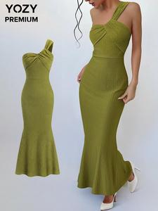 YOZY Women's Plain One Shoulder Dress, Elegant Mermaid Dress for Party Holiday Wedding Guest, Ladies Clothes for All Seasons