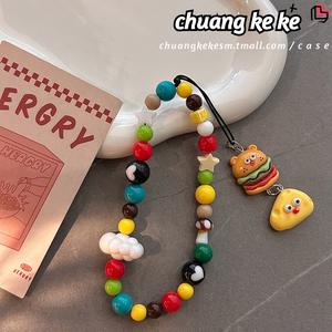 Pesona Telefon Hamburger, Asal, Warna Dopamine, Tali Manik, untuk Kamera CCD, Beg, Dompet, Hadiah Makanan Comel keychain  matching  couple  spiderman