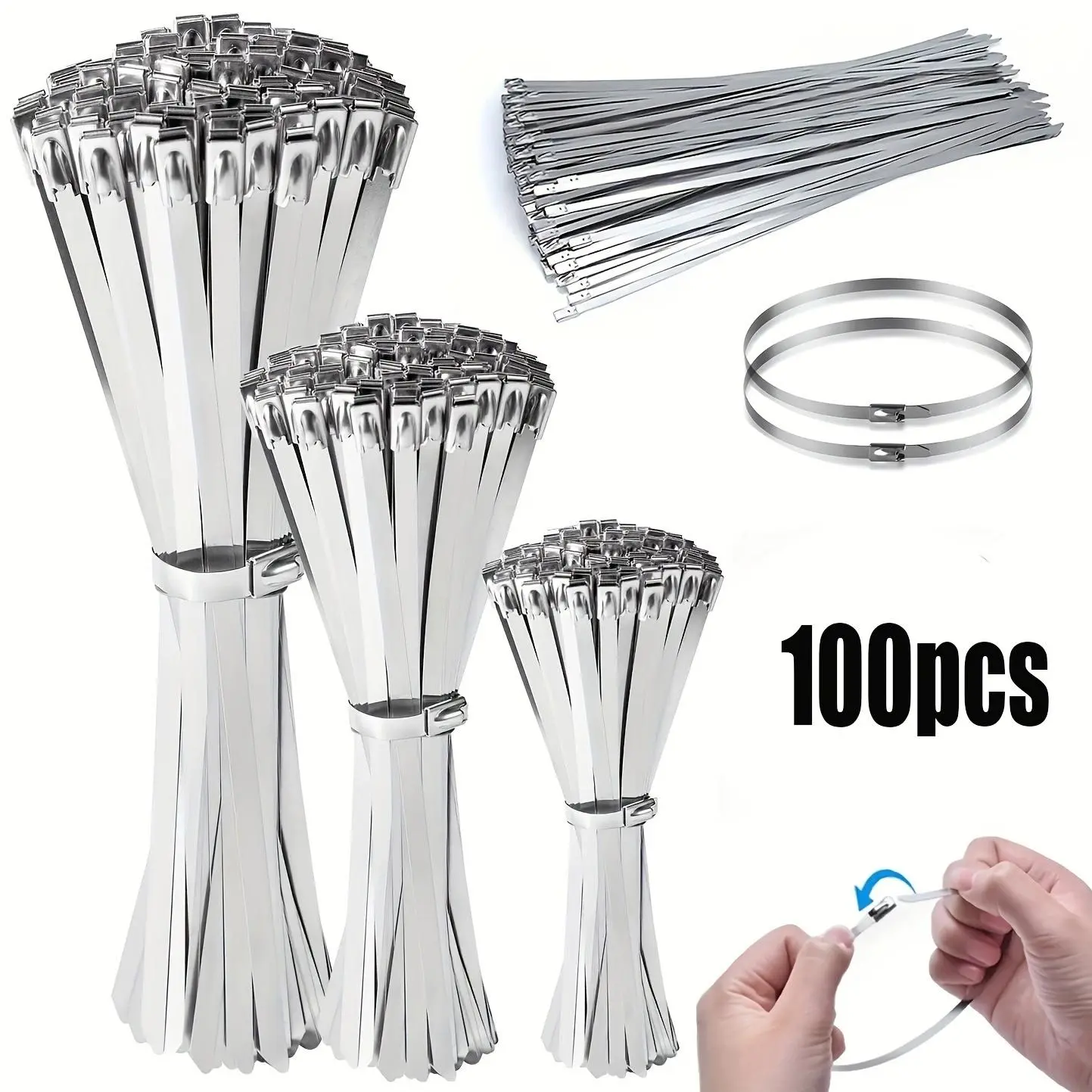 Stainless Steel Cable Ties, Multi-Application Self-locking Zip Ties, Wire Coils, Suitable for Mechanics, Exhaust Wraps, Chain Fences