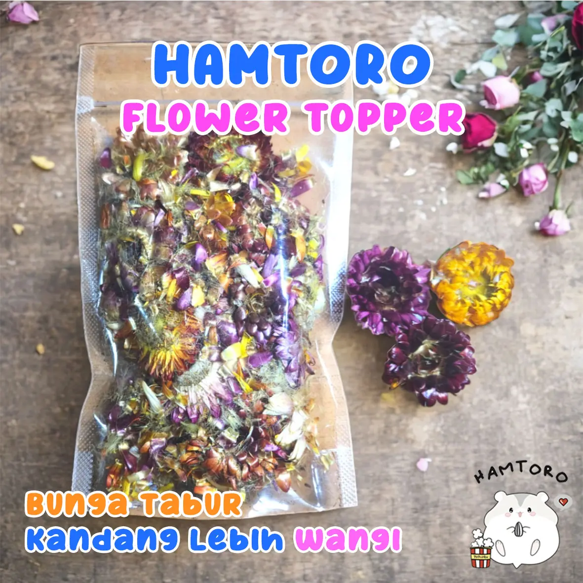 Hamtoro Flower Topper Bunga Tabur untuk Serbuk, Kandang Hamster Wangi